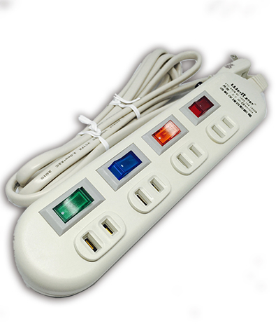 日本電源タップ 2 P・4 個口・個別スイッチ + 過電流防止機能付き・15A 125V